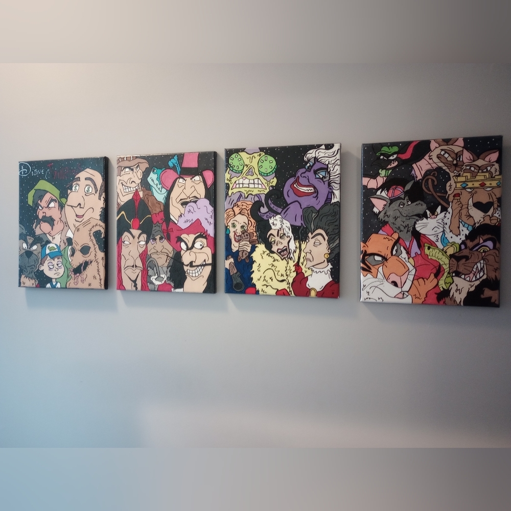 Set of 4 Disney villains canvases